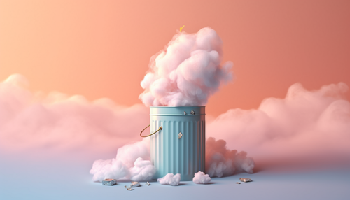 Garbage can in the clouds in pastel colors